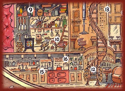 The activities room, periscope room, and kitchen